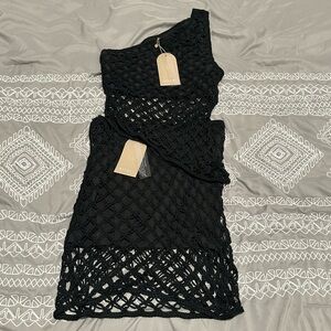 Meshki Black One Shoulder Crochet Skirt